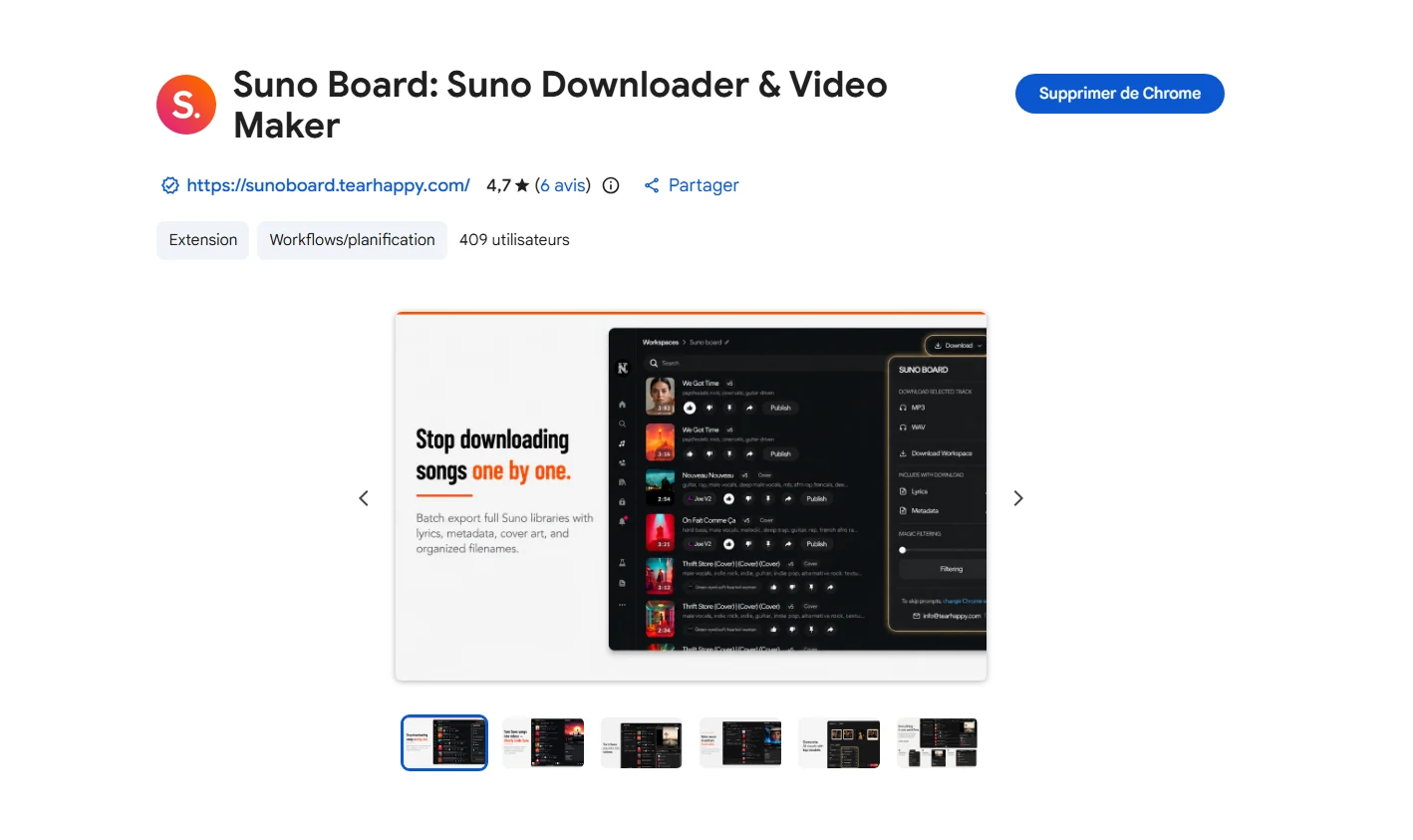 Suno Board listing on the Chrome Web Store